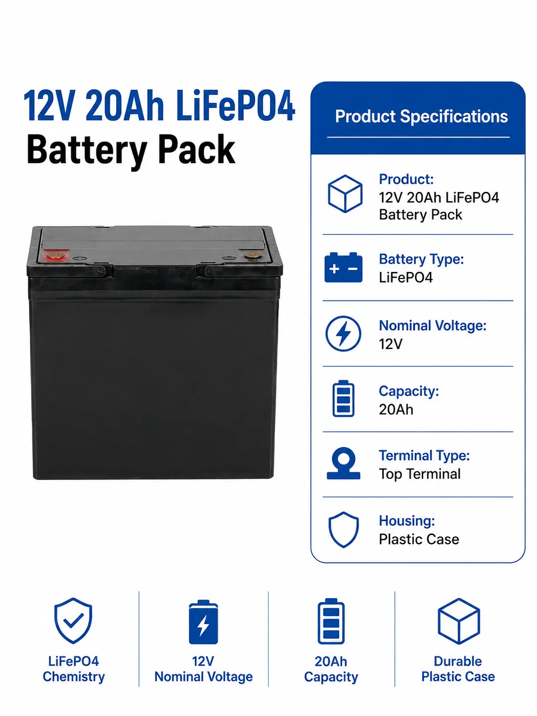 12V 20Ah LiFePO4 Battery Pack